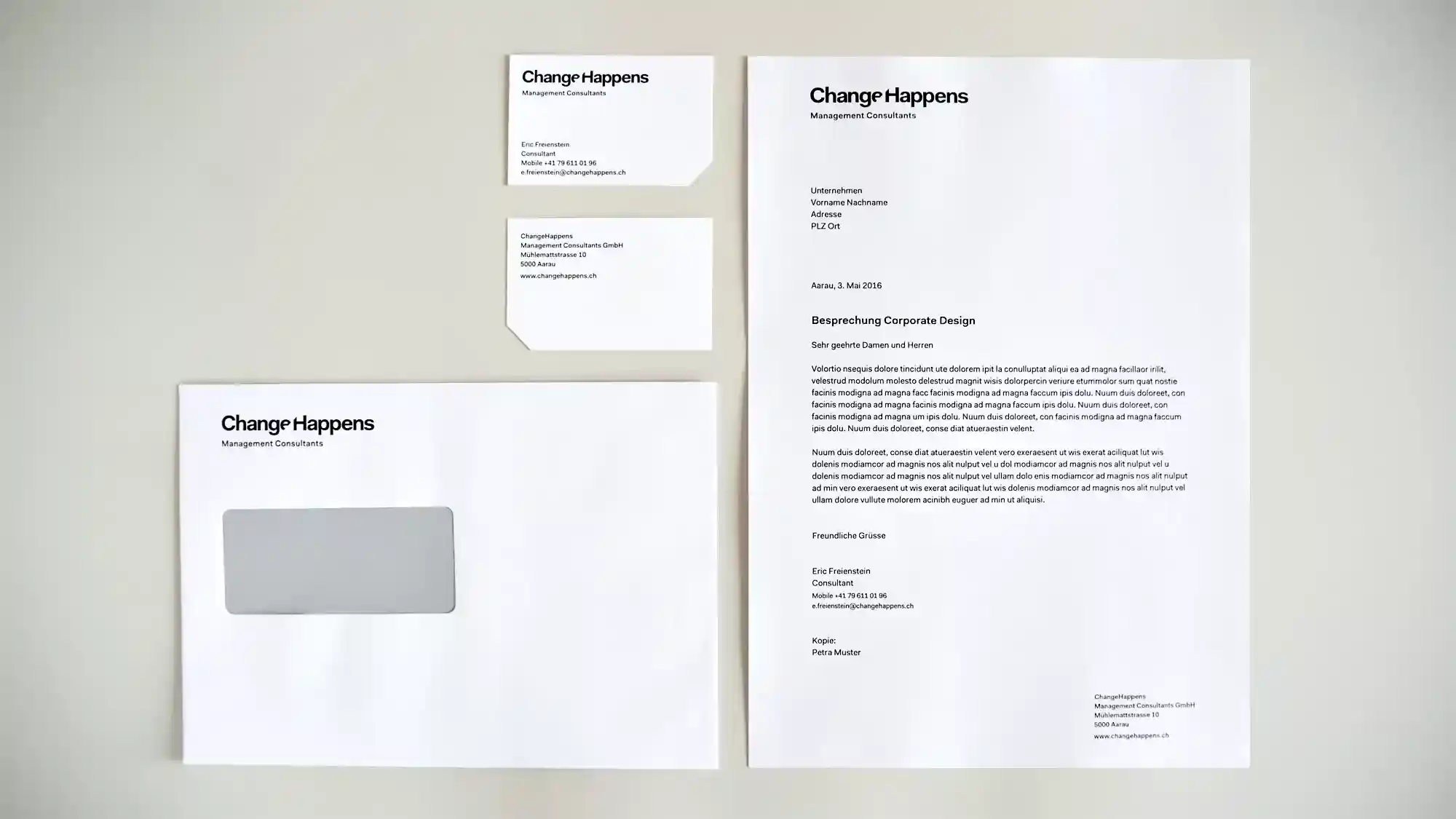 ChangeHappens Management Consultants GmbH – Corporate Design – Geschäftsdrucksachen