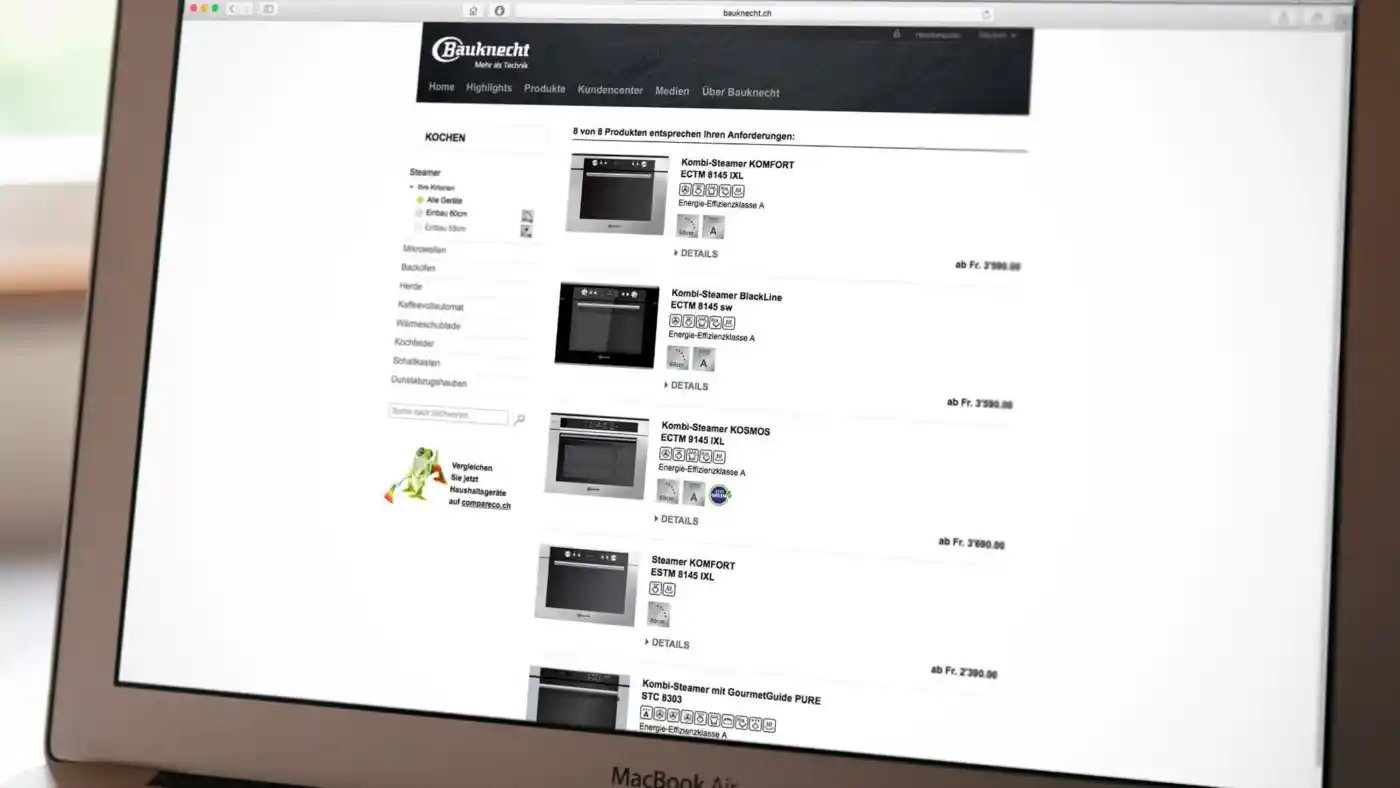 Bauknecht AG – Website Produkte