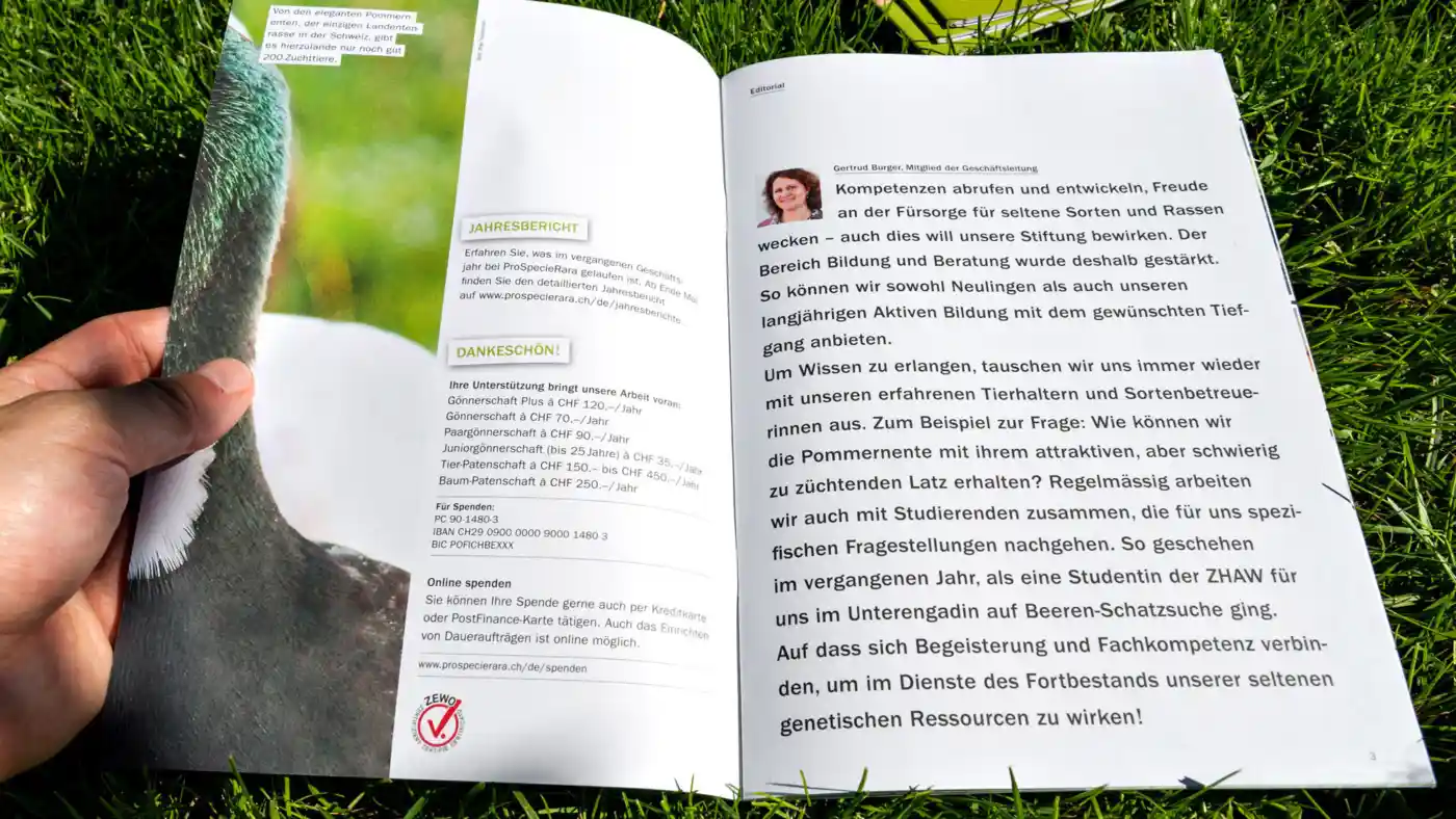 ProSpecieRara – Gönnermagazin Innenseiten